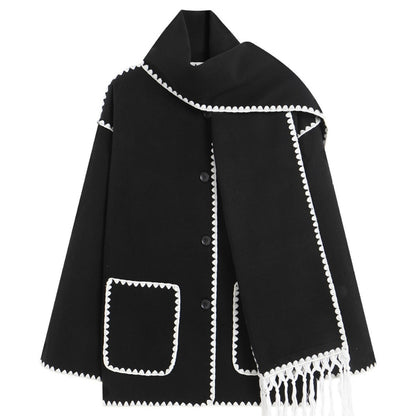 Woolen Trendy Coat With Scarf/for Fall & Winter 2024