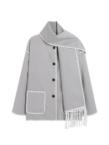 Woolen Trendy Coat With Scarf/for Fall & Winter 2024