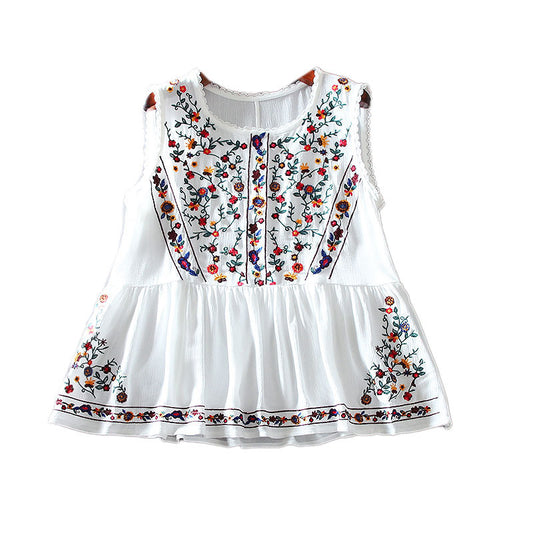 Loose Retro Embroidery Floral Top