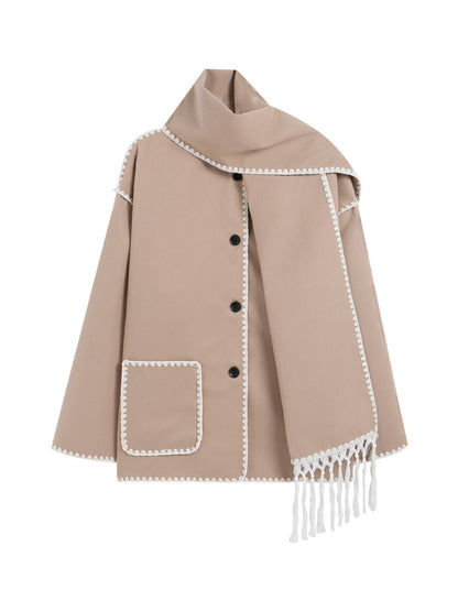 Woolen Trendy Coat With Scarf/for Fall & Winter 2024