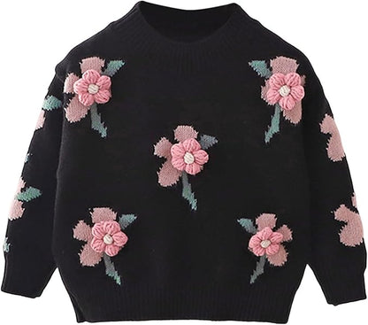 Christmas Sweater, Children's Sweaters Floral Embellished Knit Pullover Winter Baby Girl Clothes Knitted Sweater Kids Clothes Girls 2 To 7 Years