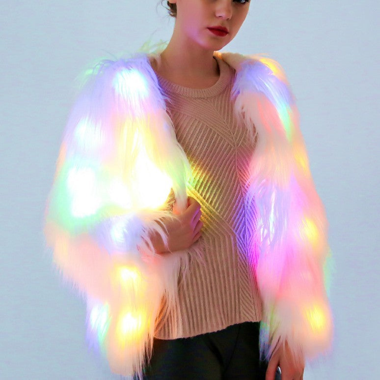 Festival Trendy Fur Coat LED Jacket