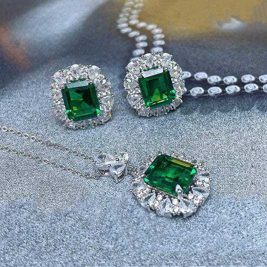 2024 New Luxury Geometric Square Zircon 3-piece Set Necklace, Earring & Ring