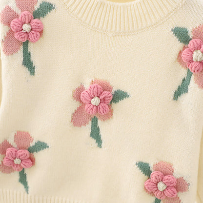 Christmas Sweater, Children's Sweaters Floral Embellished Knit Pullover Winter Baby Girl Clothes Knitted Sweater Kids Clothes Girls 2 To 7 Years