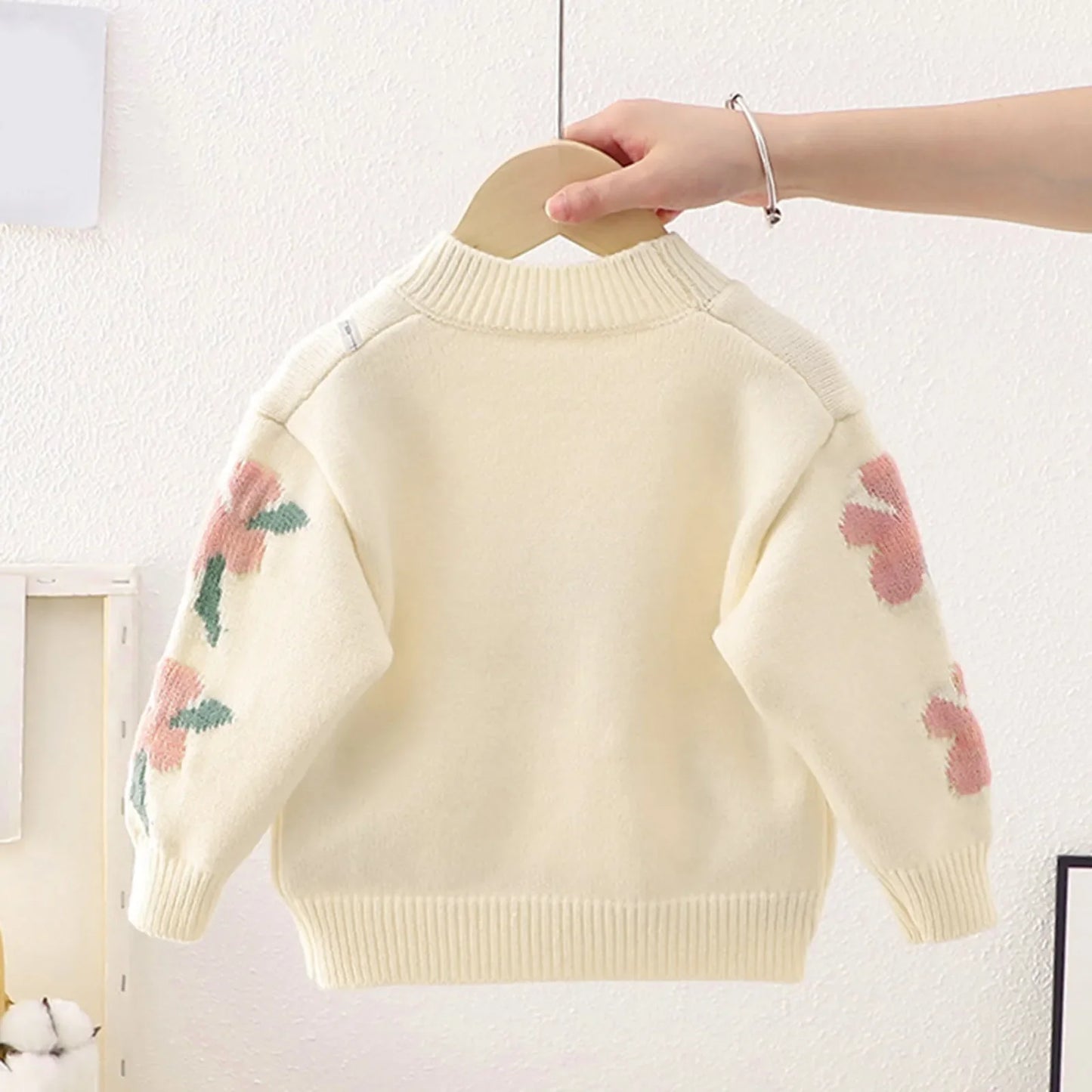 Christmas Sweater, Children's Sweaters Floral Embellished Knit Pullover Winter Baby Girl Clothes Knitted Sweater Kids Clothes Girls 2 To 7 Years