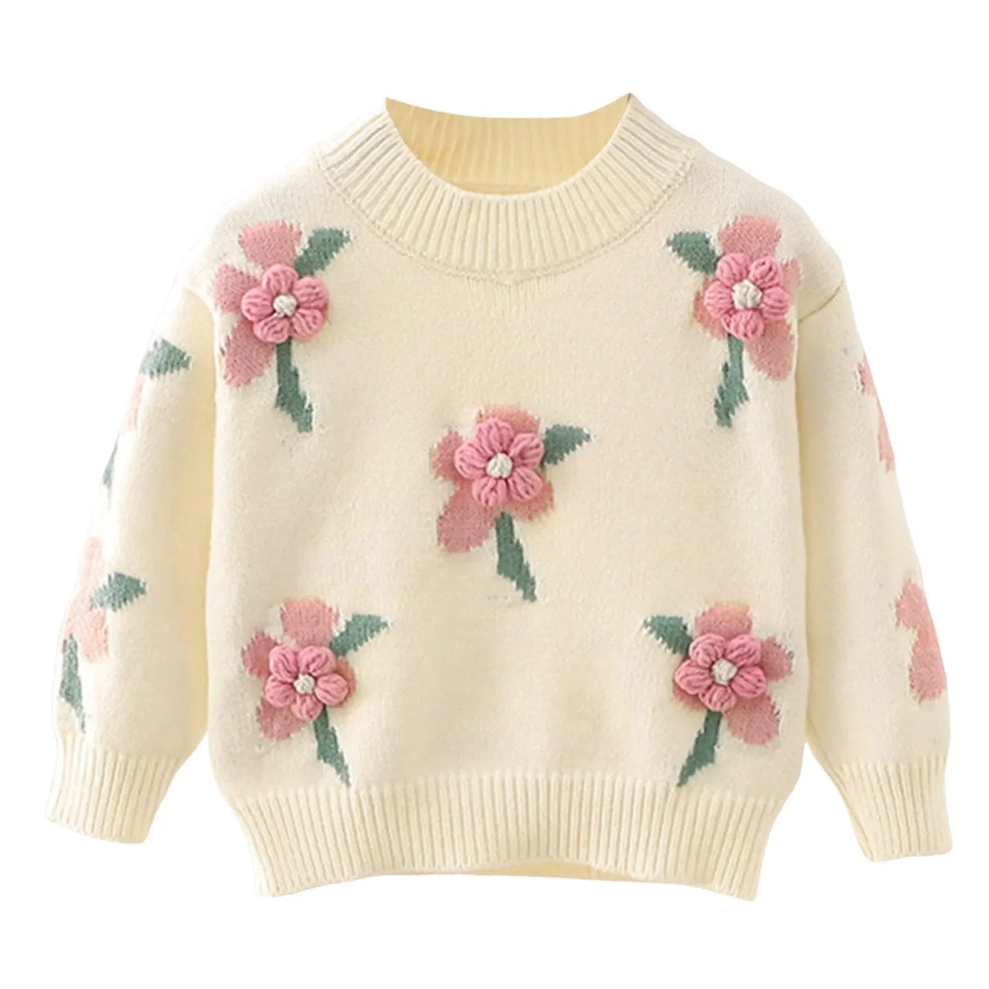 Christmas Sweater, Children's Sweaters Floral Embellished Knit Pullover Winter Baby Girl Clothes Knitted Sweater Kids Clothes Girls 2 To 7 Years