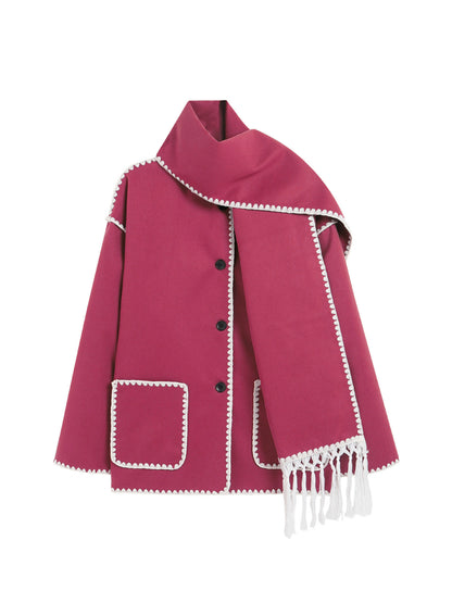 Woolen Trendy Coat With Scarf/for Fall & Winter 2024