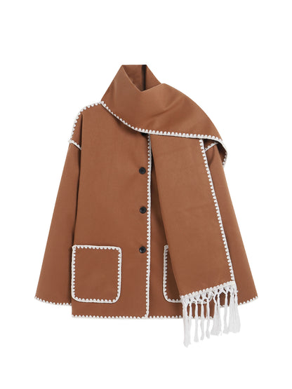 Woolen Trendy Coat With Scarf/for Fall & Winter 2024