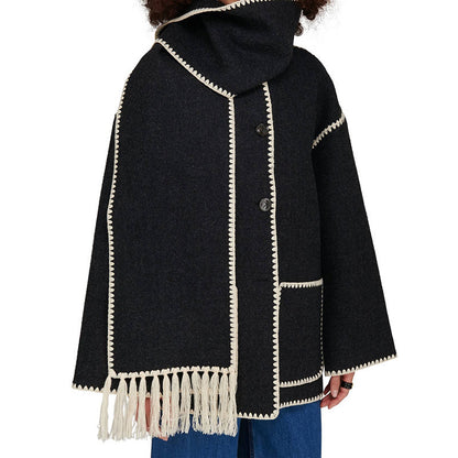 Woolen Trendy Coat With Scarf/for Fall & Winter 2024